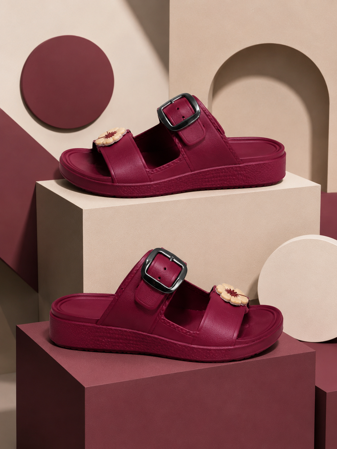 Lily Block Heels - Mehroon